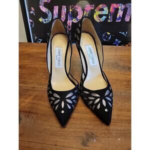 Jimmy Choo Women's Pointed Toe Heel Suede Leather Pumps Sz 36.5 Datsha Glitter
